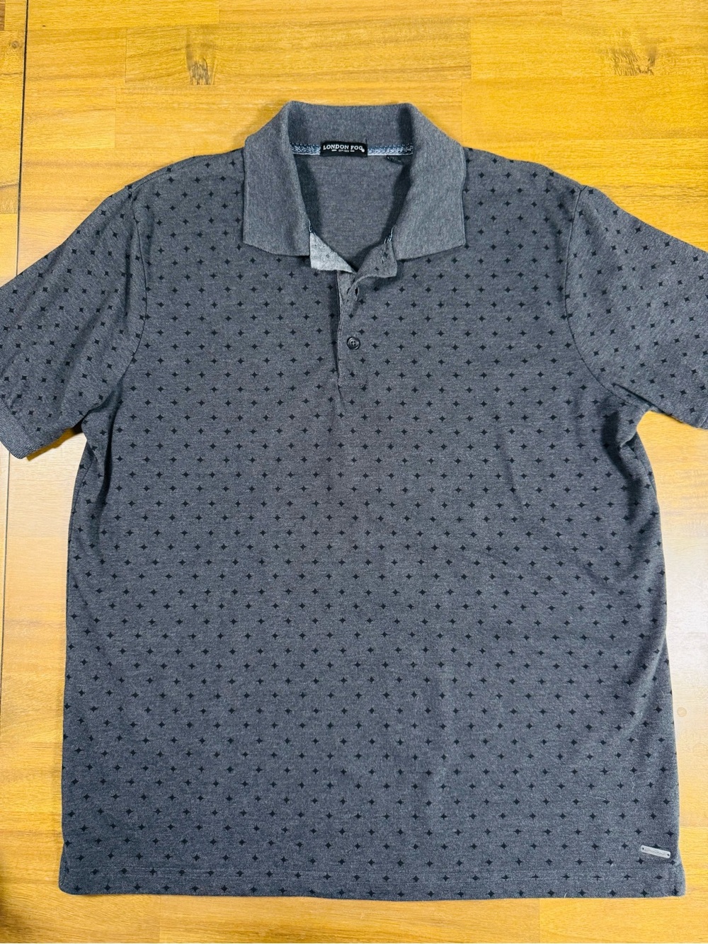 London Fog Men's Dark Gray Polo with Micro Diamond Print Size L